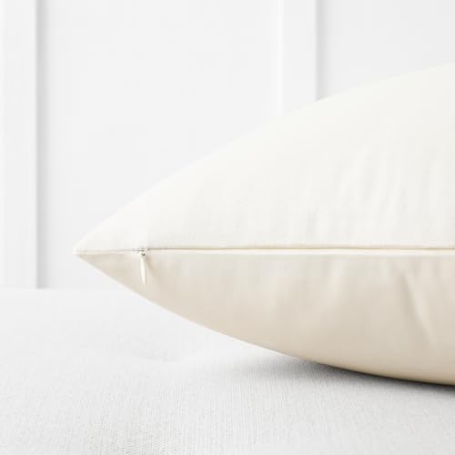 Image of Mixhug Decorative Throw Pillow Covers, Velvet Cushion Covers, Solid Throw Pillow Cases for Couch and Bed, Cream, 16 x 16 Inches, Set of 2
