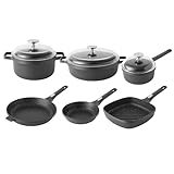 BergHOFF GEM 9Pc Non-stick Cookware Set, Best for Glass Top Cooktop and Gas Stove, Black