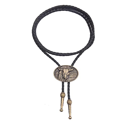 Image of GelConnie Bolo Ties for Men Women Western Cowboy Tie Mens Western Necklace Leather Necktie Gold Bolero Tie Cowboy Necklace