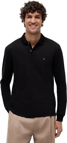 Tommy Hilfiger Polo Manches Longues Homme Liquid Cotton Regular Fit, Noir (Black), M