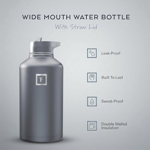Image of IRON FLASK 64 oz Wide Mouth Water Bottle with Straw | Insulated Half Gallon Water Bottle with Leakproof Straw Lid - BPA Free, Cold 24 Hrs, Sweat Free (Graphite)