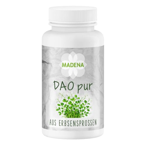 MADENA DAO pur 120 Kapseln mit Diaminoxidase DAO Enzym hochdosiert aus Erbsensprossen 100.000 HDU pro Kapsel vegan und laktosefrei ideal in Kombination mit MADENA HistaVital & HistaEx