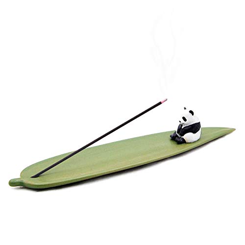 Porte-encens en forme de feuille de bambou et de panda, matériau en céramique au design moderne, idéal pour la méditation, le yoga, la maison, le bureau Cover