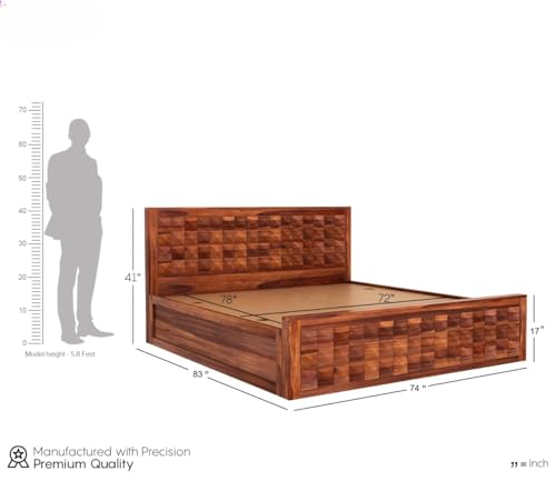 Image of King Size Sheesham Wood Box Storage Bed - Diamond Design Solid Wood Bedroom Bed | Honey Finish Wooden Cot | Eco-Friendly Handmade Indian Furniture | Modern Wooden Storage Bed