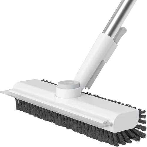 Image of 3 in 1 Bathroom Cleaning Brush with Wiper - Heavy Duty 51 inch Long Handle 360 Rotate Floor Scrubber Brush, Tiles Cleaning, Floor Scrub for Kitchen and Bathroom Wall
