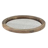 Stonebriar Round Natural Wood Serving Tray with Antique Mirror, Rustic Butler Tray, Unique Coffee Centerpiece for the Coffee Table, Dining Table, or Any Table Top