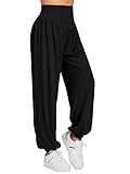 Raerye Womens Harem Yoga Pants High Waist Baggy Jogger Pants Casual Boho Workout Long Pants Black