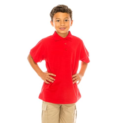 Image of unik Boy's Premium Quality Pique Polo Uniform Shirt Short Sleeve White Sky Blue Navy Hunter Green Burgundy Black Red