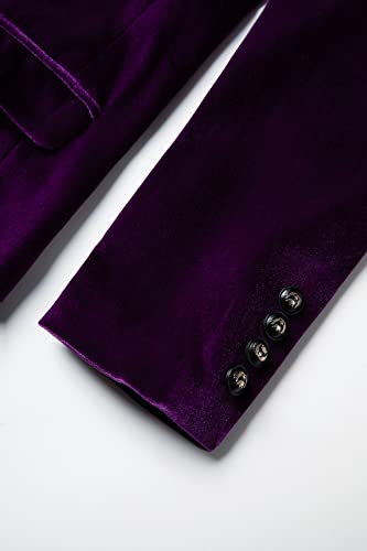 Wzikai Mens Velvet Blazer One Button Slim Fit Solid Fashion Suit Jacket Sport Coat For Wedding Prom Dinner Party Purple L #TOP3