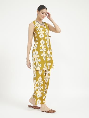 Image of FIORRA Women Mustard Yellow Printed Pure Cotton Kurta Set