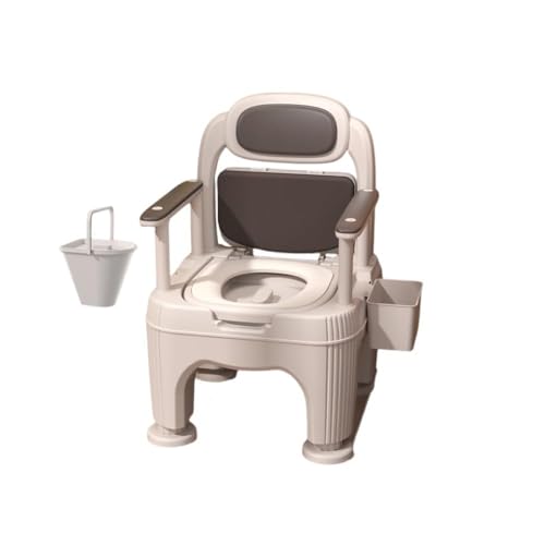 ポータブルトイレ 介護用 簡易トイレ 調節肘掛け トイレ椅子 転倒防止 座席高さ37〜52cm無段階調整 高齢者 介護用トイレ 寝室 防災グッズ 非常用 トイレ 介護用品 (C,カーキ)