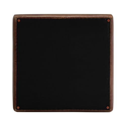 Image of Poly & BARK Sequoia Ottoman - 35 inch Square Pouf with Feather-Down Topper - Full-Grain Leather Upholstered Pouf Ottoman for Living Room - Vintage Italian Leather in Chocolate Brown