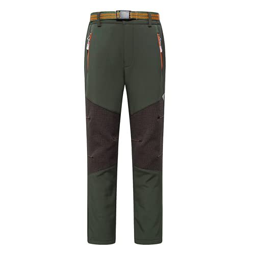 Daysskk Pantalones de softshell para niños y niñas, forrados, para exteriores, cálidos, para invierno, impermeables, 100-170, Verde militar., 128-134 cm