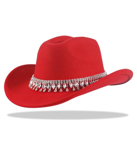 H.Busque Red Cowgirl Hats Rhinestone Beyonce Women Cowboy Hat Chic Western Glitter Silver Sparkly