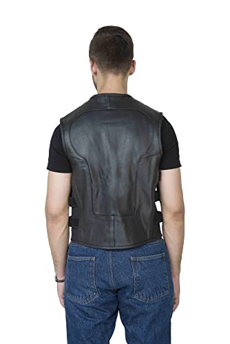 Wicked Stock Leather Vest Men-Full Grain Leather-Motorcycle Vests For Men-Leather Biker Vest-Bulletproof Style Vest Black #TOP5