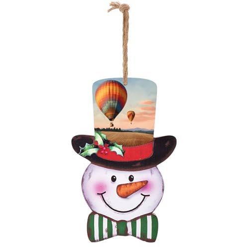 Bonhomme de neige de Noël suspension bois et montgolfière maison