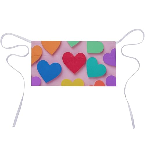 DJUETRUI Rainbow-colored Love Hearts Adjustable for Women Men with Pockets Extra Long Lab Apron Butcher Apron Oxford Cloth Cotton Apron for Kitchen Cooking Baking