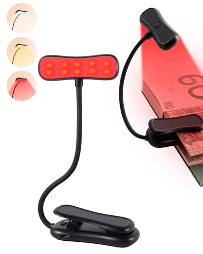 Finezeal 630nm Red Book Light for Reading at Night - Zero Blue Light Dimmable Reading Lights for Books in Bed LED Book Lamp Clip on Gift for Students Parents Nurse Studying Travel [1 Pack]