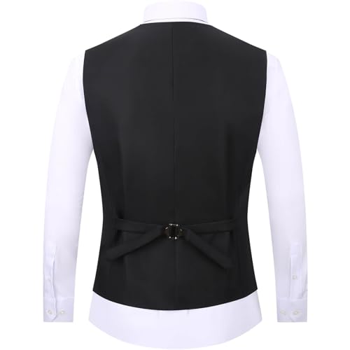 DOKKIA Men's Dress Vest Suit Waistcoat Formal Business Slim Fit V-neck Sleeveless Tuxedo Jacket with Chain2