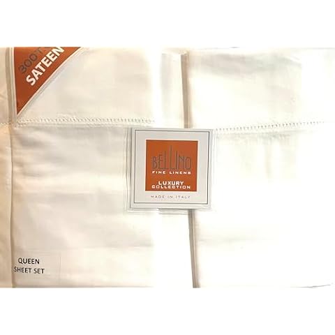 Bellino Italy Luxury Collection-Solid White-4pc Ultra Soft Silky 100% Cotton-Hotel Quality Sateen Weave 300 Thread Count Sheet Set (Hemstitch, Queen) Cover
