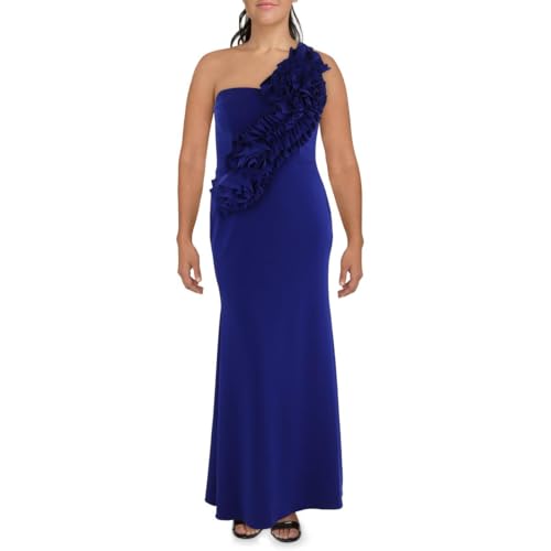Betsy & Adam Women's One Shoulder Ruffle 3D Flower Formal Long Dress2