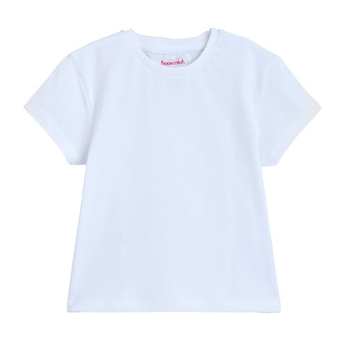 Image of Hopscotch Girls White Short Sleeves Pure Cotton Basic T-Shirt