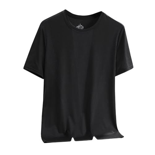 [Chenyoulan] 黒Lメンズ アクティブシャツ 半袖 吸汗速乾 トレーニングウェア Tシャツ UPF50+ インナー 丸首 ストレッチ 肌着 アイスシルク 快適 スポーツウェア トップス 接触冷感 通気性 防臭 無地 ゆったり 大きいサイズ アウトドアのサムネイル