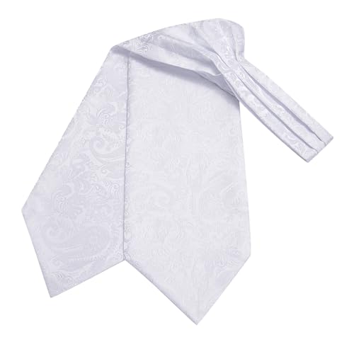 Image of Hi-Tie Silk Ascot for Men Self Tie Men's Cravat and Flower Lapel Pin Handkerchief Cufflinks Set for Wedding Party