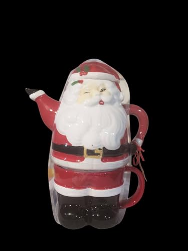 Ceramic Christmas Santa Tea Pot Winter Teapot With Cup Red White 9 x 6 x 5 2 Cup Capacity With Lid