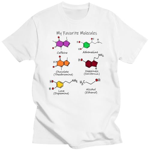 Men's T-Shirt Chemistry Is Awesome My Favorite Molecules Caffeine Print T Shirt Men White XXL