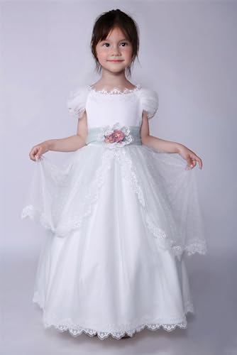Pettigirl Girls First Communion White Flower Clothing Kids Elegant Wedding Bridesmaid Pageant Prom Ruffle Fancy Dresses2
