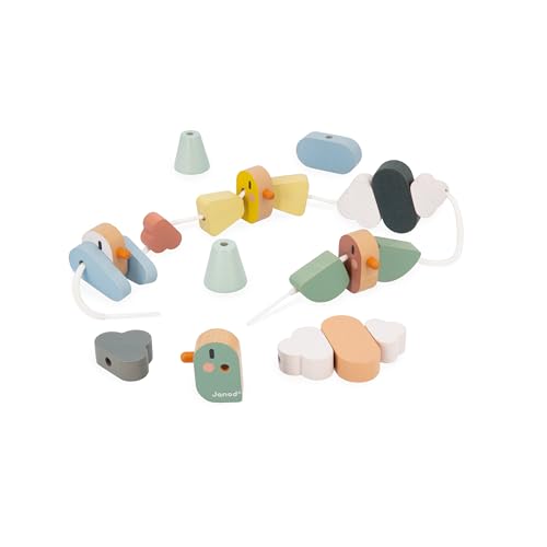 Janod, Sweet Cocoon Threading Beads, 21 Bird, Wing & Cloud Beads, Develops Fine Motor Skills, FSC Wood Toy - Image 2
