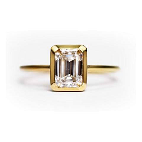michooyel 18K Gold Emerald Cut Moissanite Rings Bezel Cut Engagement Rings D Color, VVS Clarity Moissanite Fine Jewelry for Women Cover