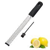 Rallador de Cocina Acero Inoxidable con Mango de Silicona Para Rallar Limón, Jengibre, Queso, Verduras. Con Brocha de Limpieza de Regalo. Apto Lavavajillas