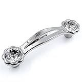 JETLAND Cabinet Drawer Crystal Pulls, 4-Pack, Chrome with Clear Glass, 3' Hole Centers, Shining Daisy, Cabinet Handles for Dresser Nightstand Furniture, PW6738CR076