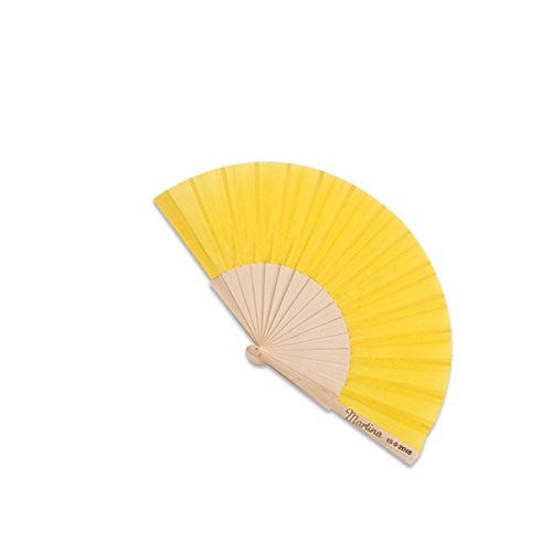 Abanico Personalizado con el Texto Que indiques - Abanico Madera Personalizado en la Propia Varilla - Pack 10 Unidades (Amarillo)