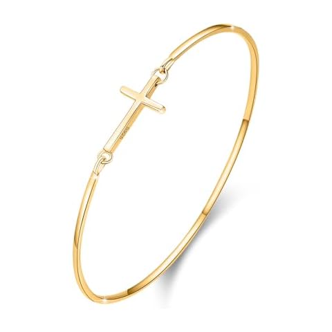 MEDWISE Cross Bangle Bracelet 925 Sterling Silver Cross Bracelet Fashion Layer Bracelets Christian Religious Bracelet Jewelry Gifts Christmas Gifts for Women (Gold) Cover