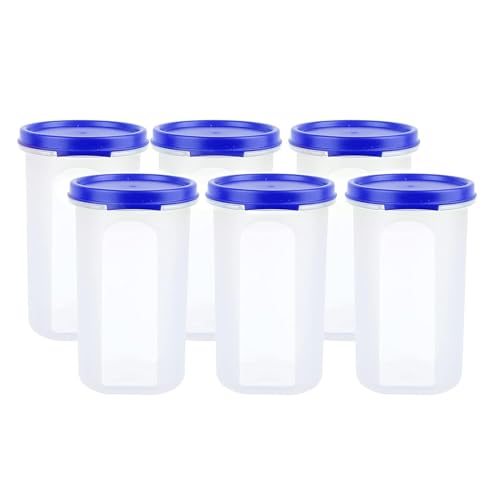 Image of LUXART Round Modular Container Set | Airtight Plastic Kitchen Storage Jars | Pack of 6 | BPA-Free Food Grade Material for Fresh Pulses | Spices & Snacks, Stackable Space-Saving Design |