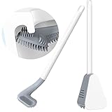 Golf Toilet Brush and Holder Set Silicone Toilet Bowl Cleaner Long Handled Scrub Brush Golf Cleaning Brush Head Bathroom Wall Mounted White Toilet Brush Closing Base and Deep Cleaning Corner