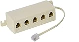 SHONCO Phone Line Splitter, Five-Way Telephone Splitter, RJ11 6P4C Male-to-Female 5-Socket Port Telephone Line Cable Splitter Beige