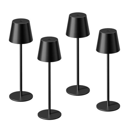 Image of Kakanuo Black Cordless Table Lamp Rechargeable, 4 Pack Set Battery Operated | 5000 mAh Battery Lamp for Dining Table, 3 Color Stepless Dimming Wireless Lamp for Counter, Outdoor Patio, Touch Control