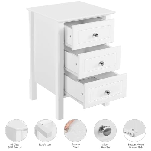 Yaheetech 3-Drawer Wooden Nightstand in White for Bedroom Home Office