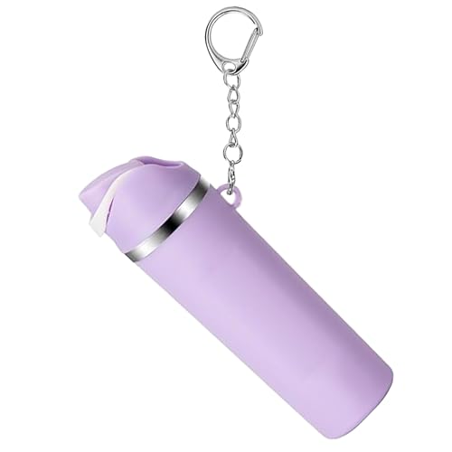 ERTUNA Mini Trendy Bottle Keychain Accessories Compatible with Owala Water Bottle Cute Tumbler Cup Chapstick Lip Balm Holder Charms for Purse Handbag - Silver Purple