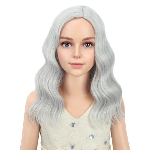 Image of PATTNIUM Kids Silver Wig Short Wavy Silver White Wig for Child Cosplay Halloween Party Costume Heat Resistant Synthetict Wigs