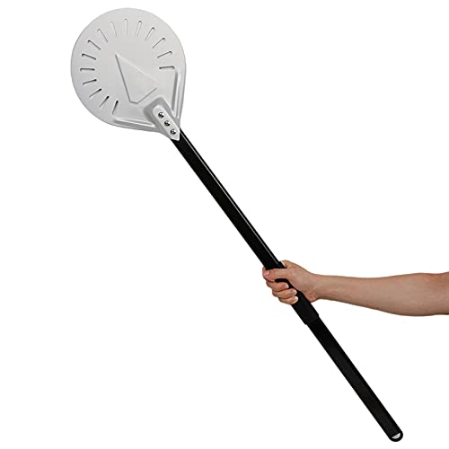 LOVIVER Pá de pizza perfurada giratória antiqueimadura com cabo longo, pá de pizza, acessórios para