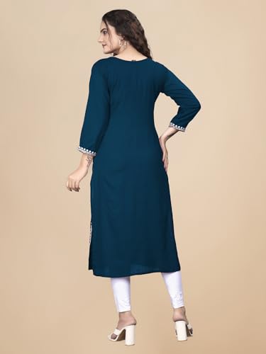 Image of Women Rayon Embroidered Kurti Three Quarter Sleeve Kurta for Women and Girls Embroidery Work Soft Rayon Fabric Comfortable