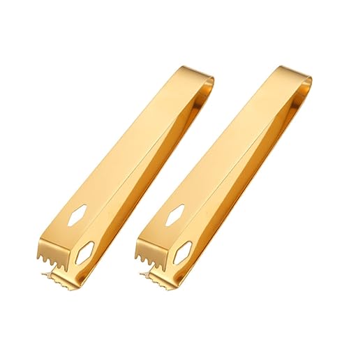 BRIGHTFUFU 2Pcs Stainless Steel Food Ice Clip Tongs Non Skid Sawtooth Edge for Secure Grip Long for Bars Restaurants and Home Use for Ice Sugar Jelly and More