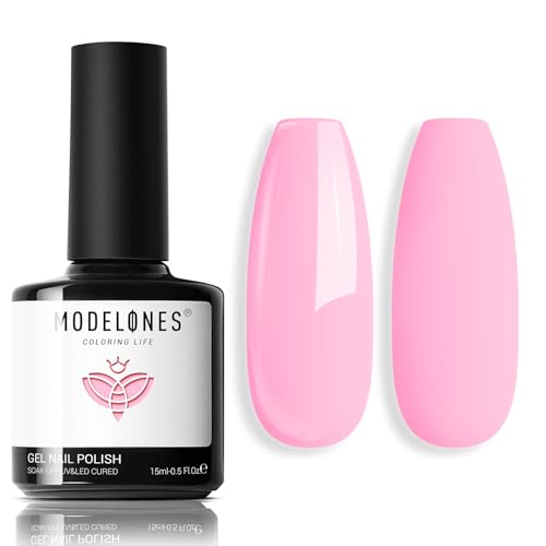 modelones Pink Gel Nail Polish, 15 ML Light Pink Color Gel Polish Baby Pink Spring Nail Gel Polish Soak Off Led Nail Art Gel Manicure Salon DIY Gifts