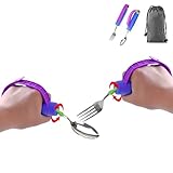 Bendable Adaptive Utensils Spoons Forks Set,Left and Right Handed, for Hand Tremors & Muscle Weakness,Arthritis,Stroke,Parkinson,360 Degree Rotation Weighted Rubber Strap,Eating & Drinking Aids
