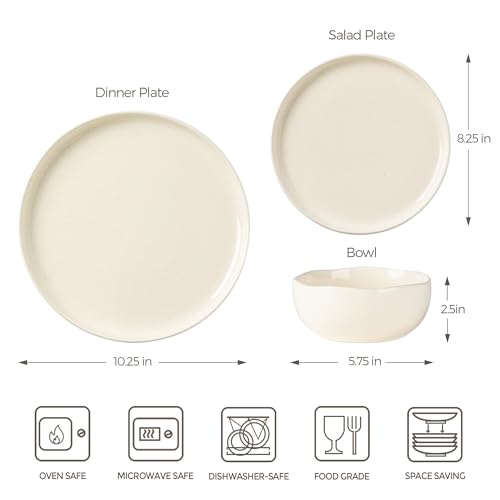 Image of TheTerra Ceramic Dinnerware Sets for 4, 12 Pieces Porcelain Lightweight Plates and Bowls Sets, Scratch Resistant Dish Set, Oven & Microwave & Dishwasher Safe, Ivory Speckled